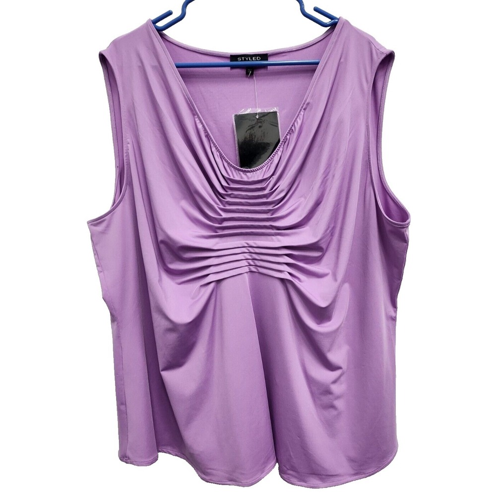 Styled by Sam Saboura Womens Tank Top Size 3X Purple‎ Pleated Minimalist NEW